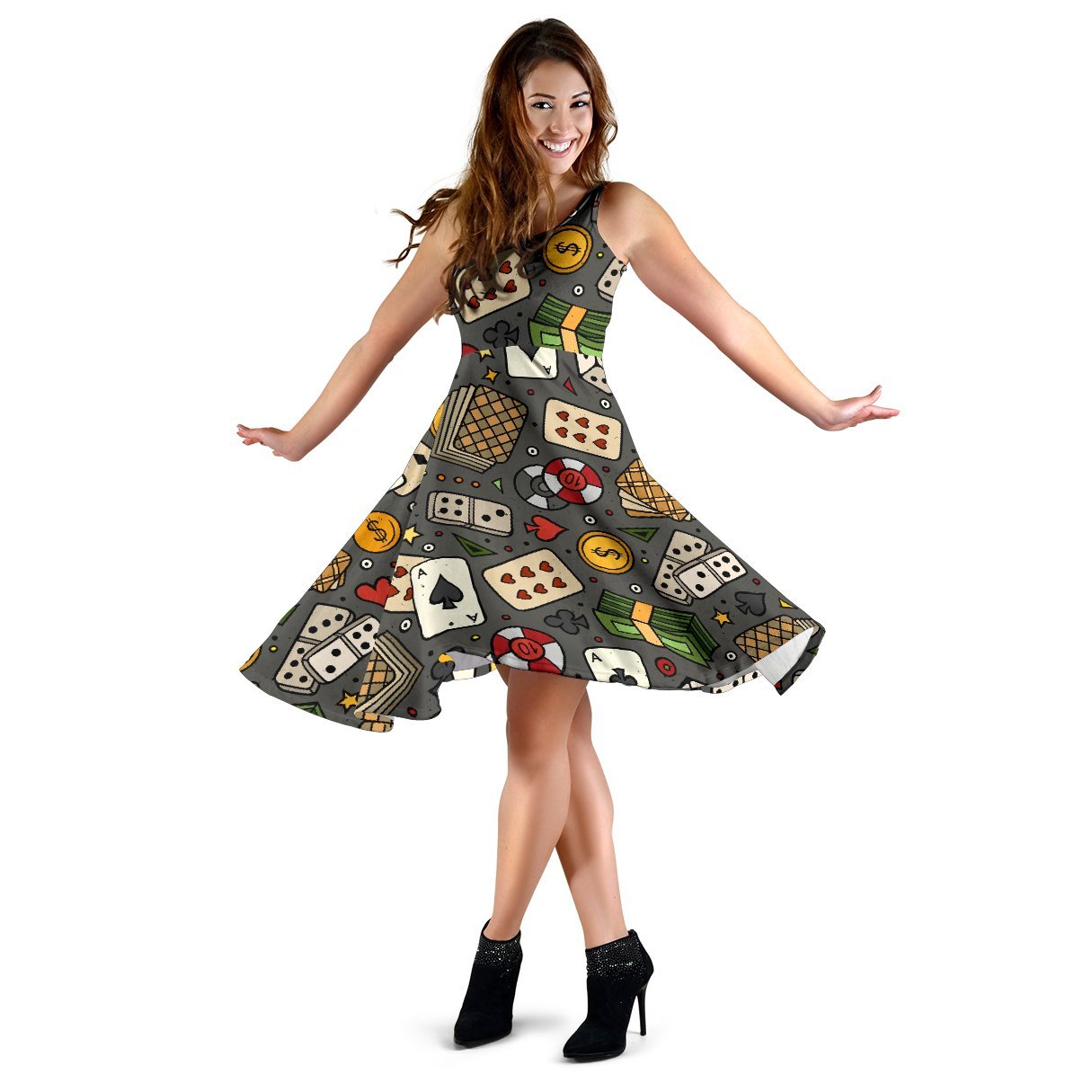 Poker Casino Pattern Print Dress-grizzshop