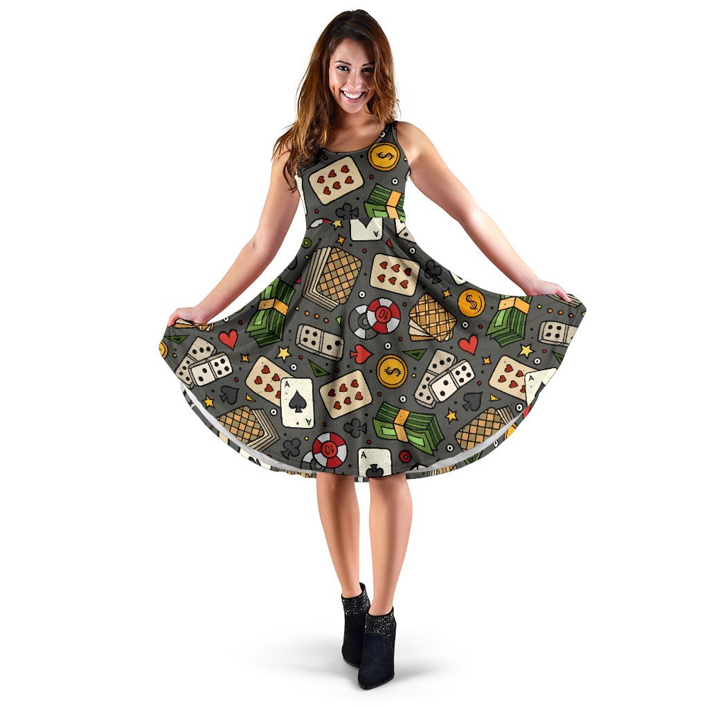 Poker Casino Pattern Print Dress-grizzshop