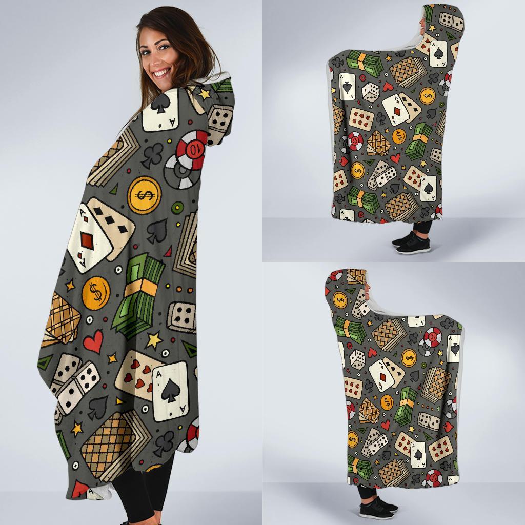 Poker Casino Pattern Print Hooded Blanket-grizzshop