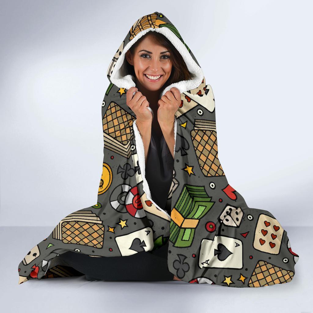 Poker Casino Pattern Print Hooded Blanket-grizzshop