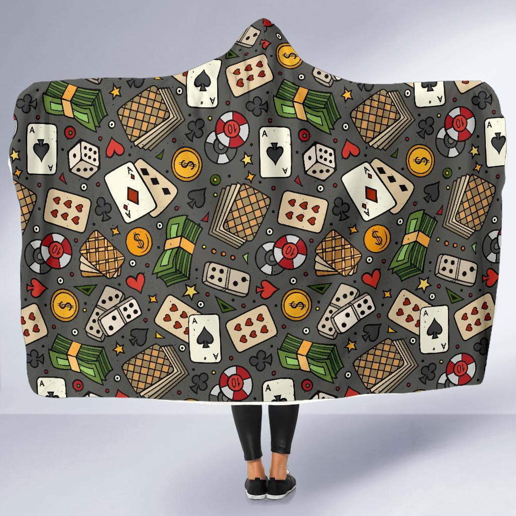 Poker Casino Pattern Print Hooded Blanket-grizzshop