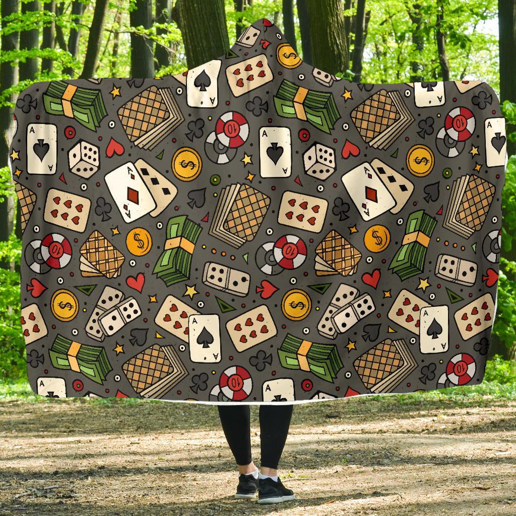 Poker Casino Pattern Print Hooded Blanket-grizzshop