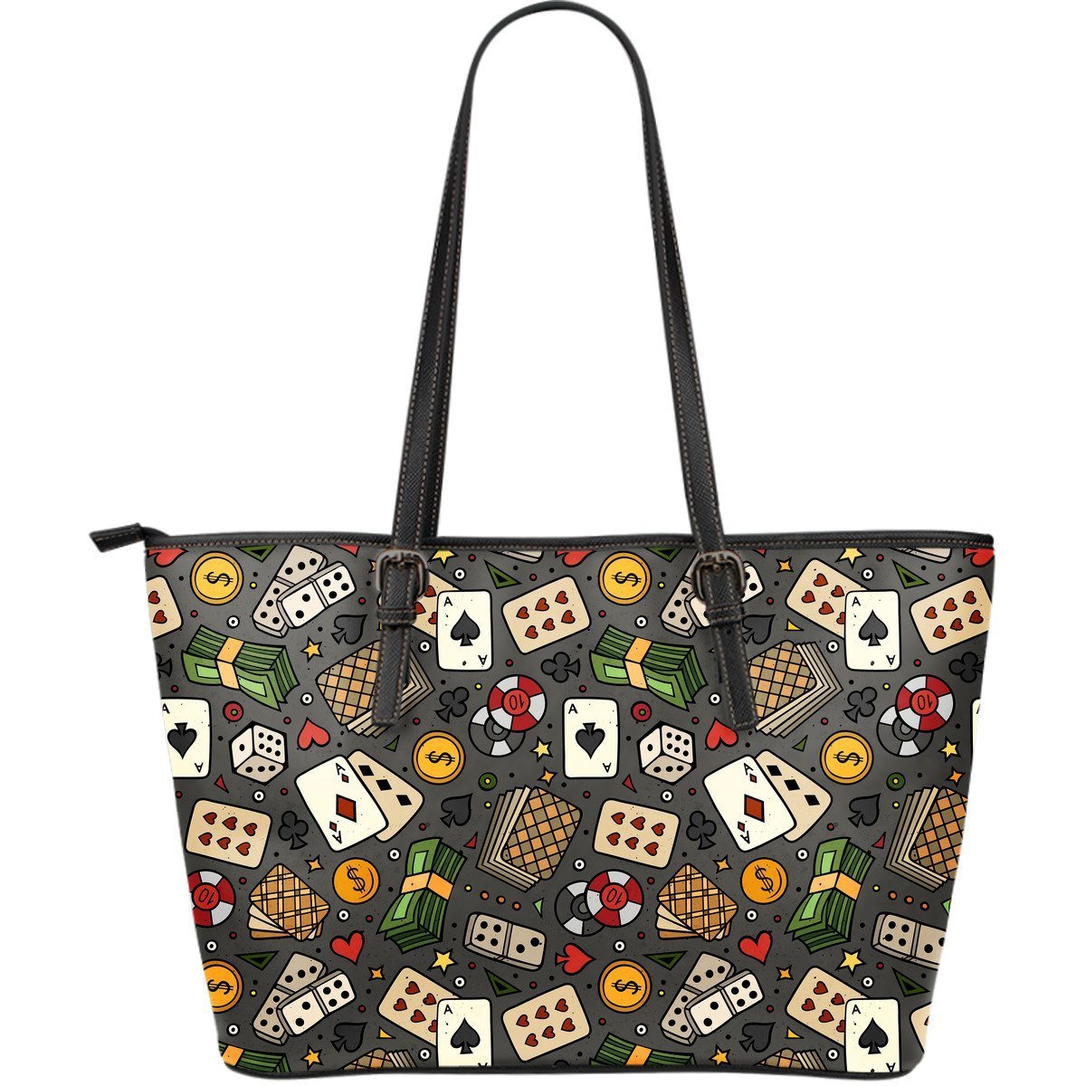 Poker Casino Pattern Print Leather Tote Bag-grizzshop