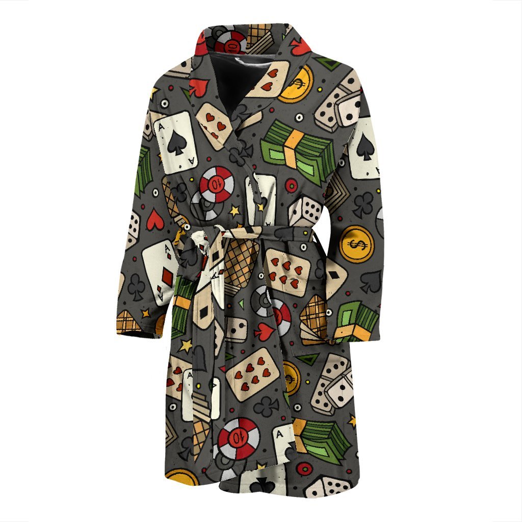 Poker Casino Pattern Print Men Long Robe-grizzshop