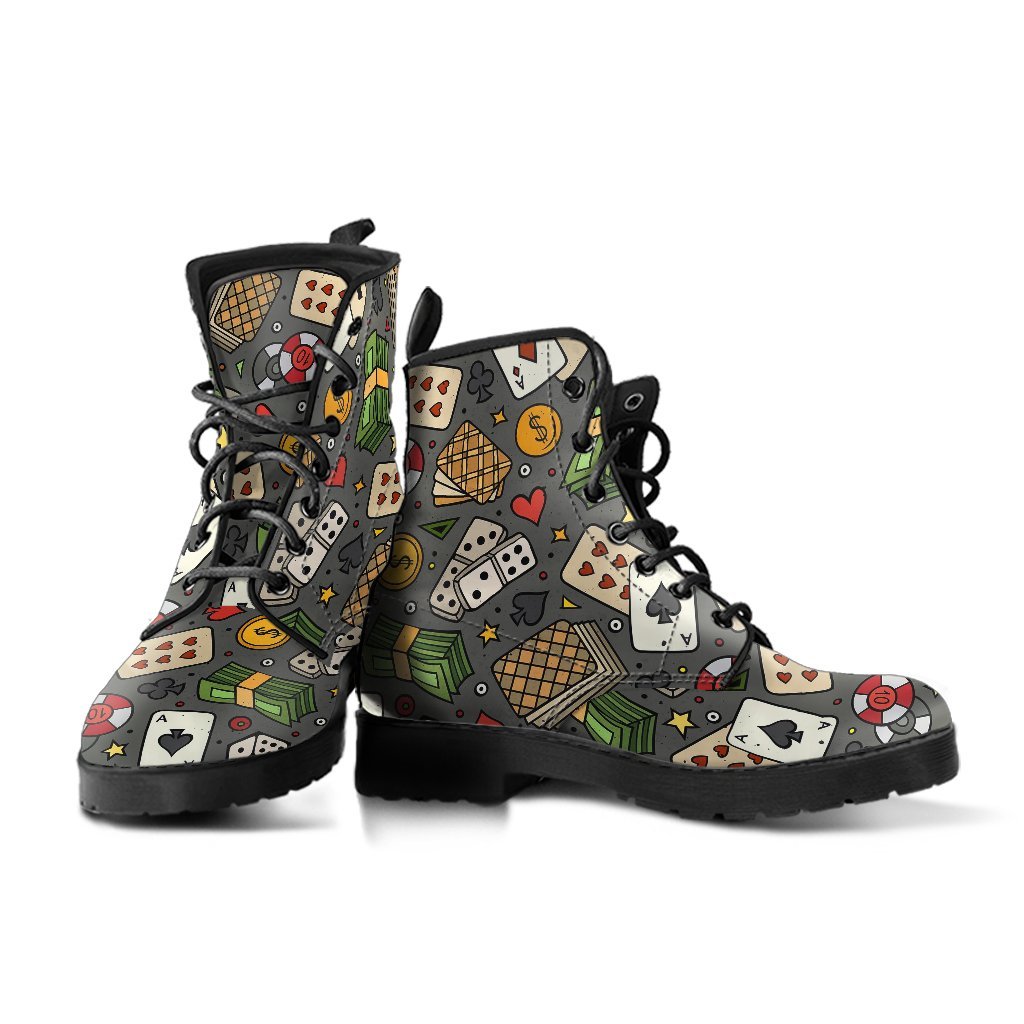 Poker Casino Pattern Print Men Women Leather Boots-grizzshop