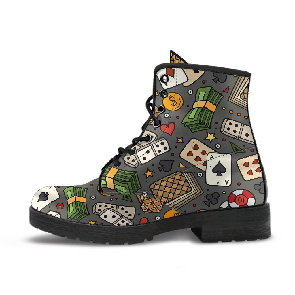 Poker Casino Pattern Print Men Women Leather Boots-grizzshop