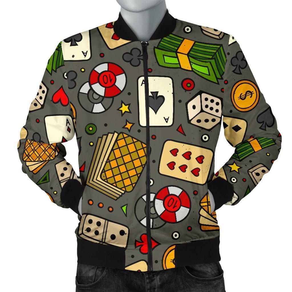 Poker Casino Pattern Print Men's Bomber Jacket-grizzshop