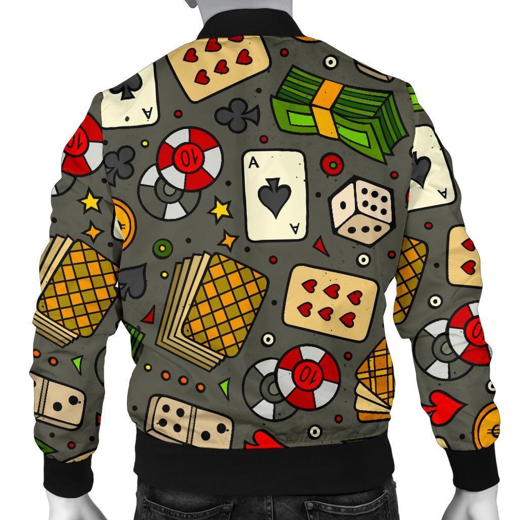 Poker Casino Pattern Print Men's Bomber Jacket-grizzshop