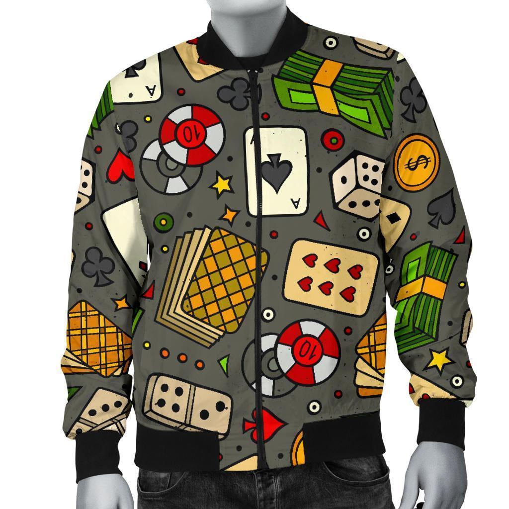 Poker Casino Pattern Print Men's Bomber Jacket-grizzshop