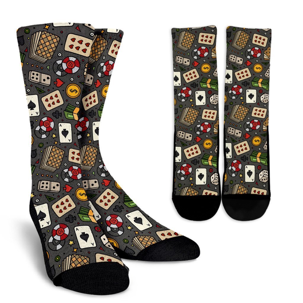 Poker Casino Pattern Print Unisex Crew Socks-grizzshop