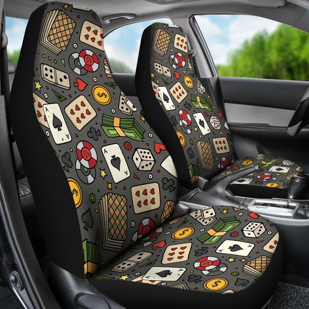 Poker Casino Pattern Print Universal Fit Car Seat Covers-grizzshop