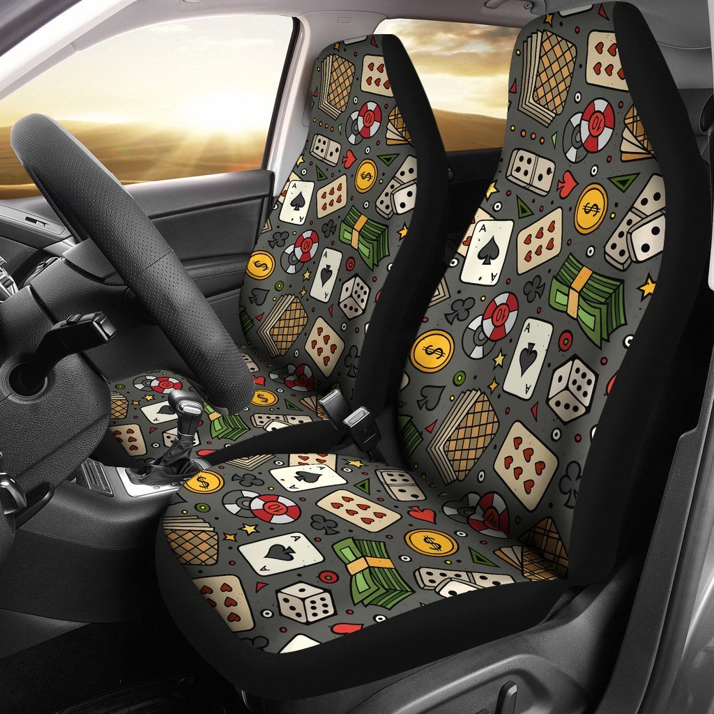 Poker Casino Pattern Print Universal Fit Car Seat Covers-grizzshop