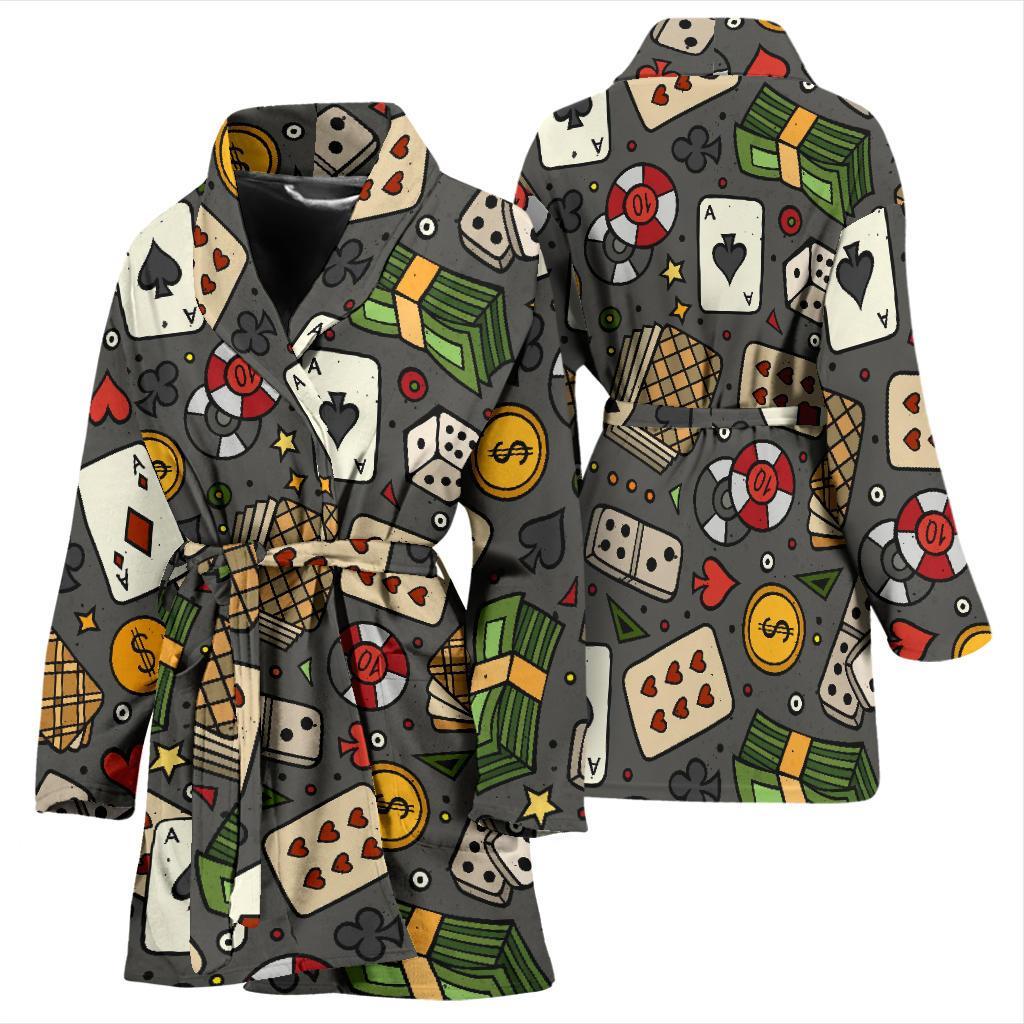 Poker Casino Pattern Print Women Long Robe-grizzshop