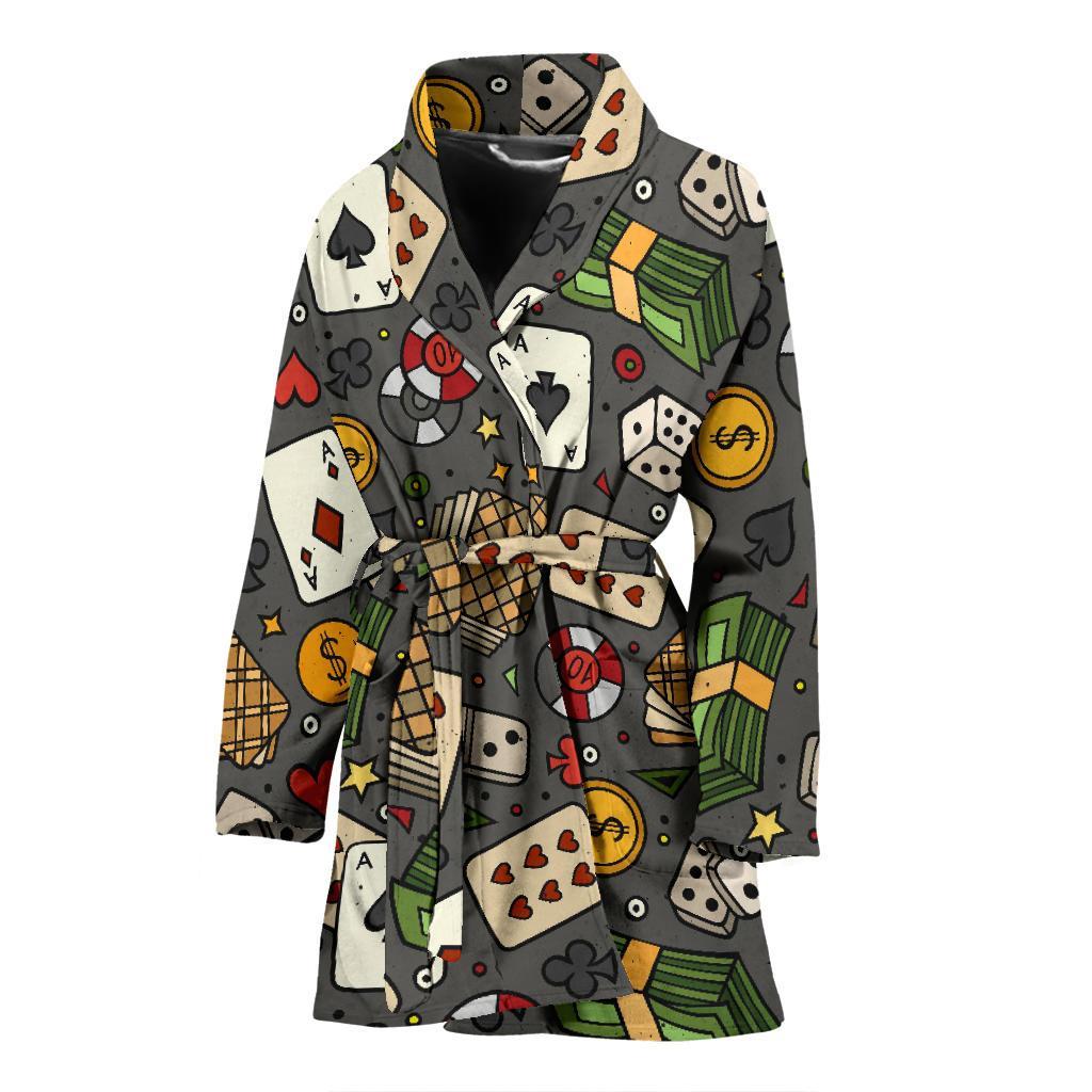 Poker Casino Pattern Print Women Long Robe-grizzshop