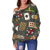 Poker Casino Pattern Print Women Off Shoulder Sweatshirt-grizzshop