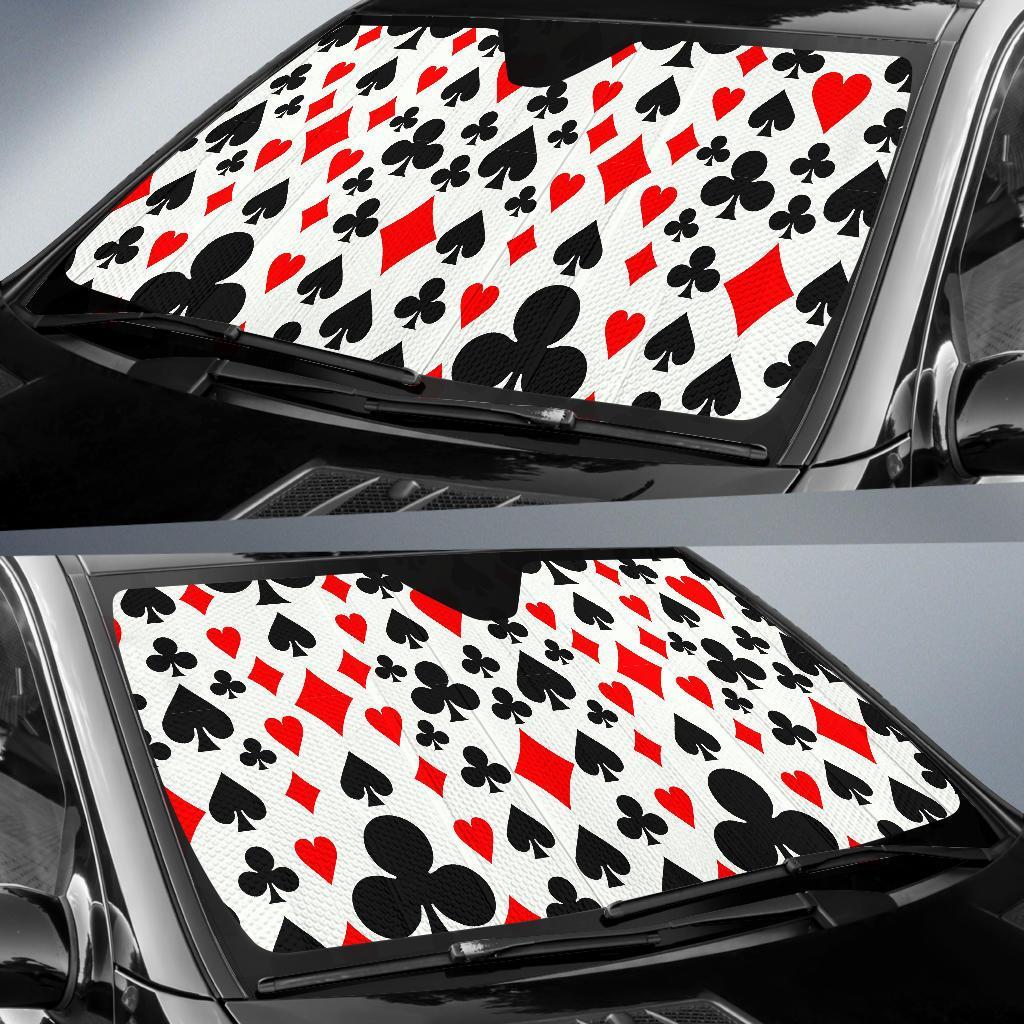 Poker Casino Playing Card Pattern Print Car Sun Shade-grizzshop