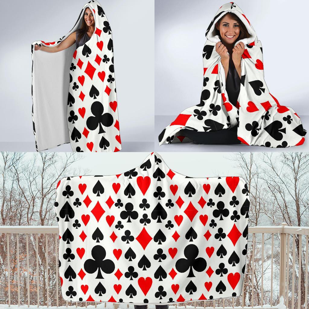 Poker Casino Playing Card Pattern Print Hooded Blanket-grizzshop