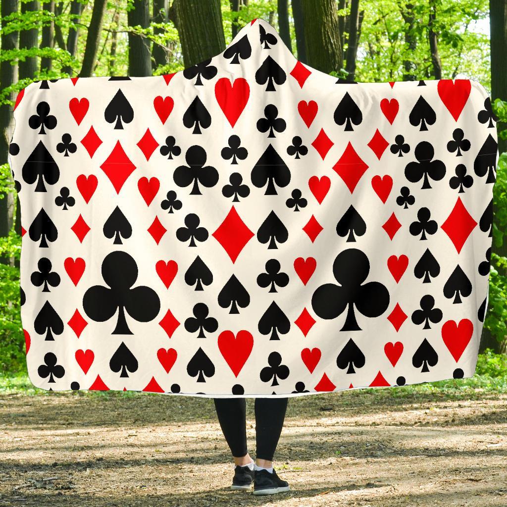 Poker Casino Playing Card Pattern Print Hooded Blanket-grizzshop