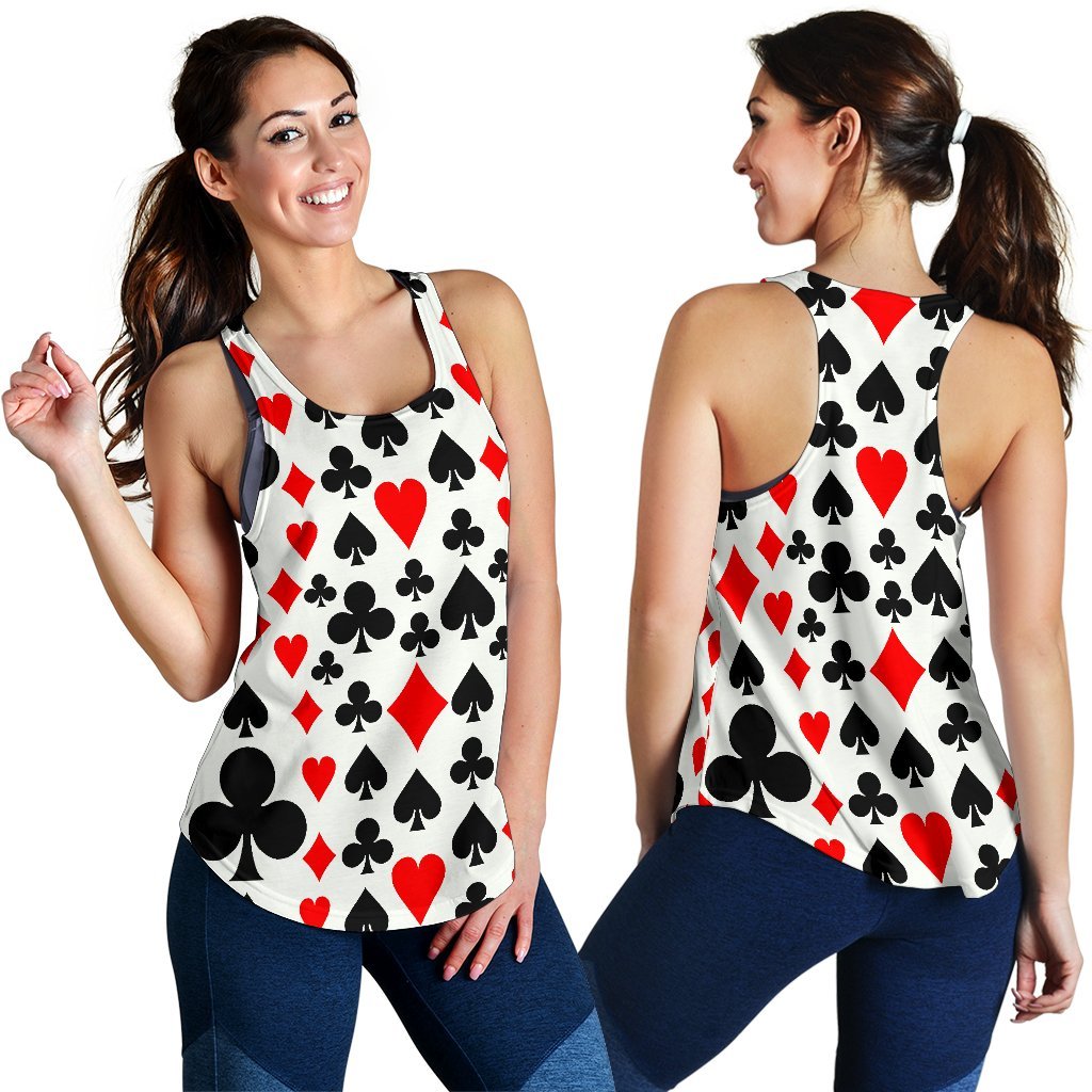 Poker Casino Playing Card Pattern Print Women's Racerback Tank Tops-grizzshop