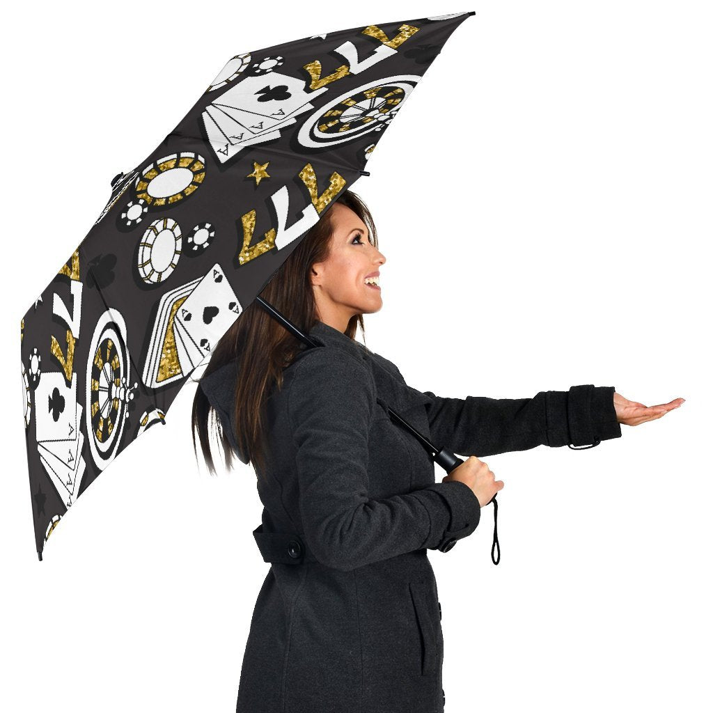 Poker Casino Print Pattern Automatic Foldable Umbrella-grizzshop