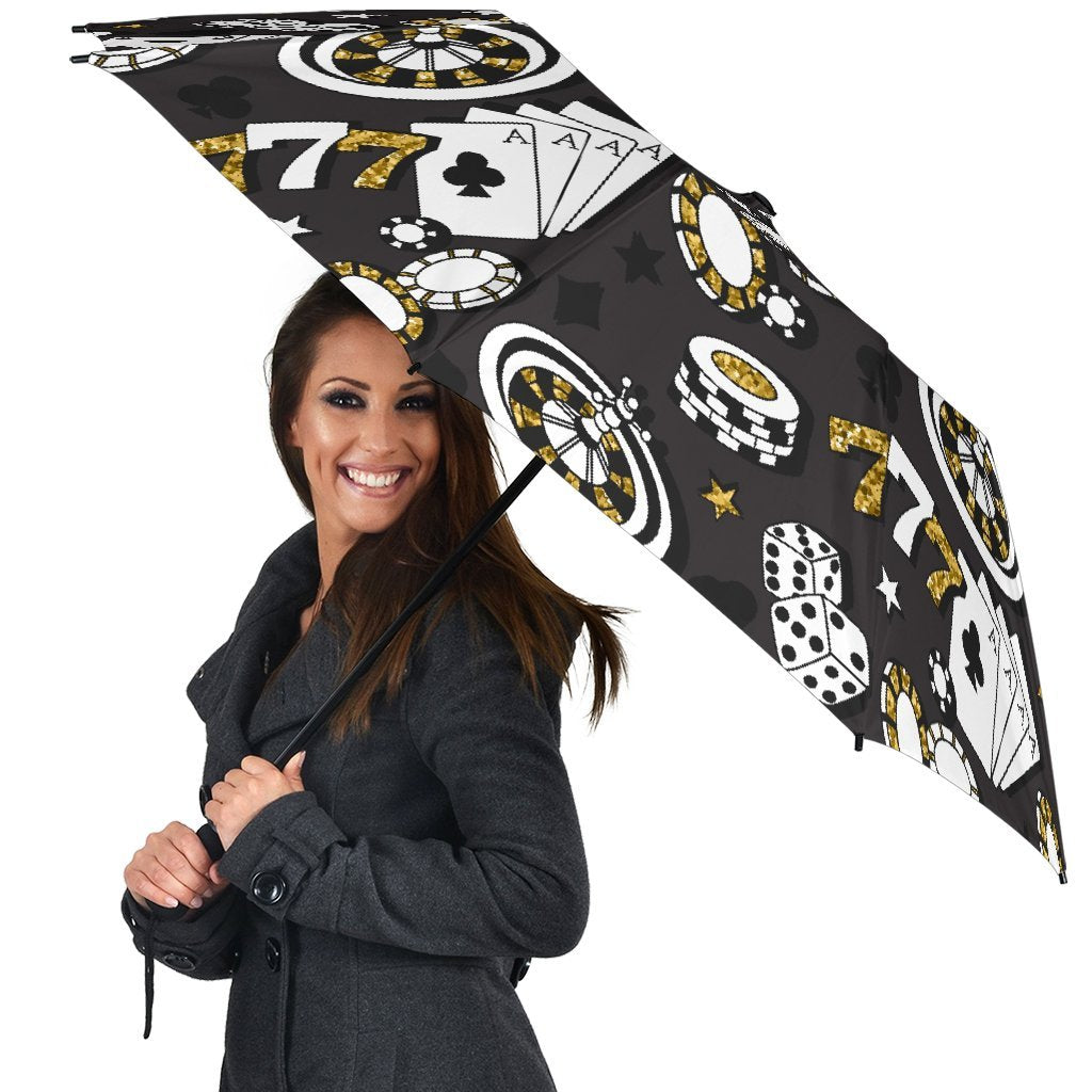 Poker Casino Print Pattern Automatic Foldable Umbrella-grizzshop