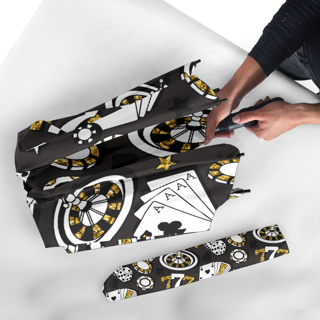 Poker Casino Print Pattern Automatic Foldable Umbrella-grizzshop