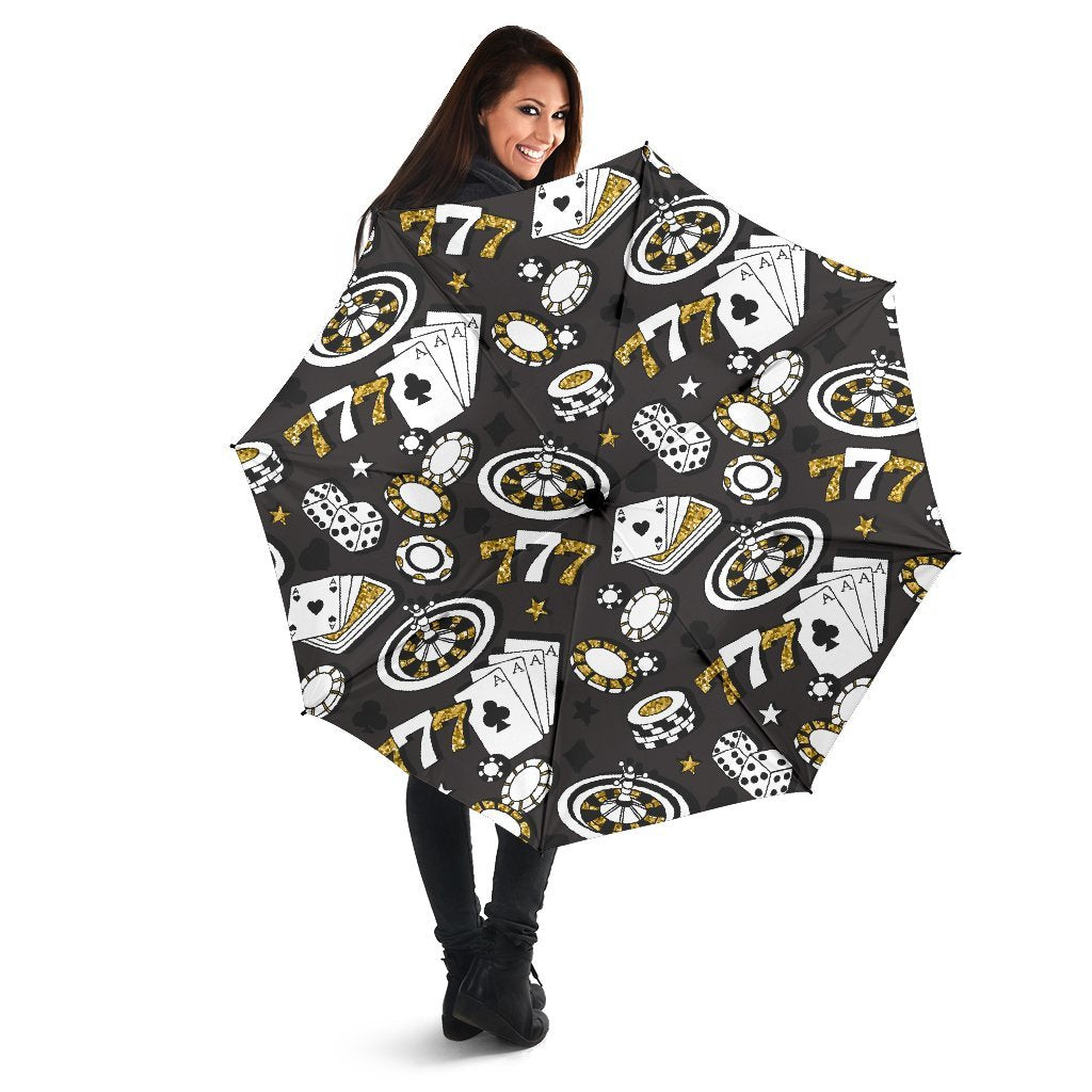 Poker Casino Print Pattern Automatic Foldable Umbrella-grizzshop