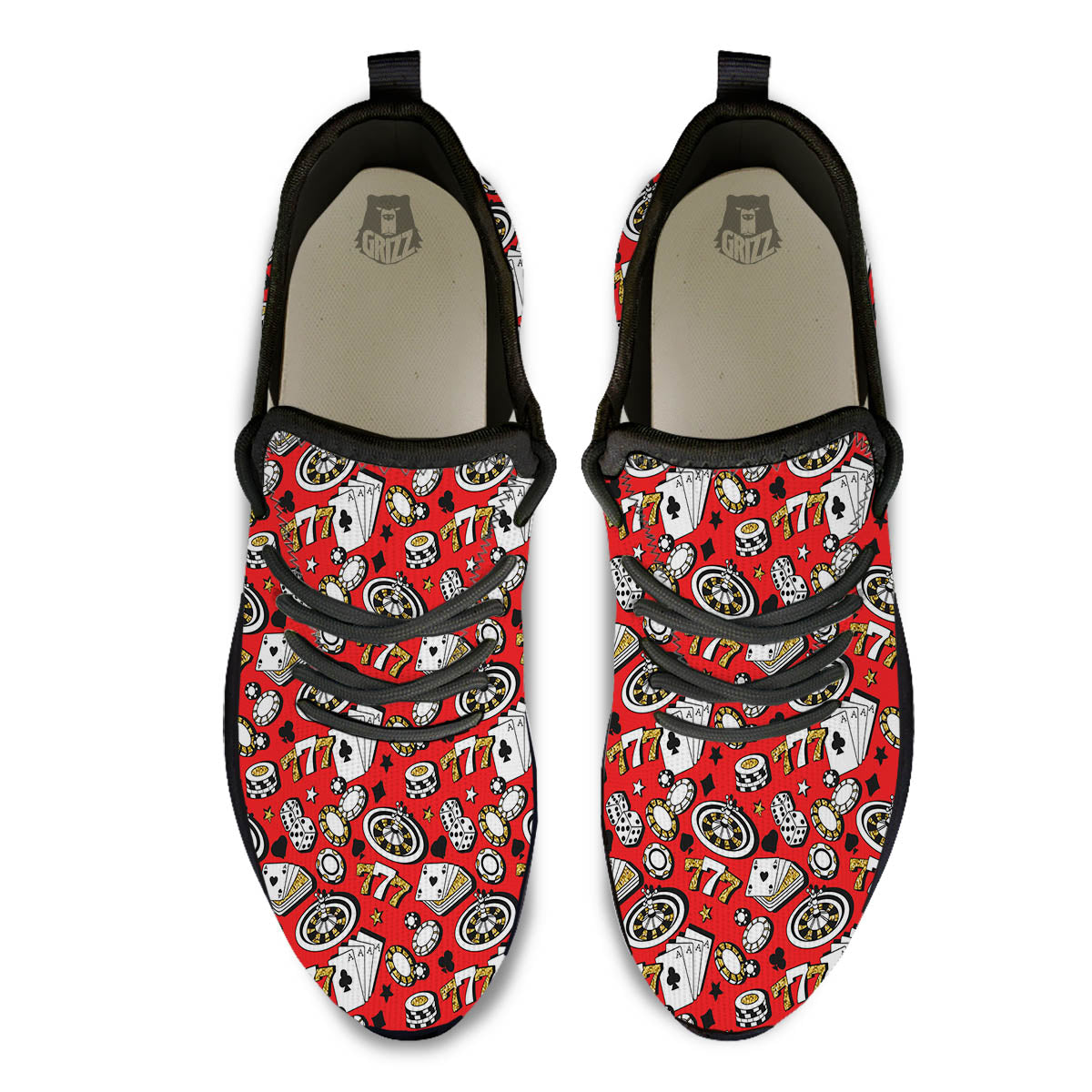 Poker Casino Print Pattern Black Athletic Shoes-grizzshop