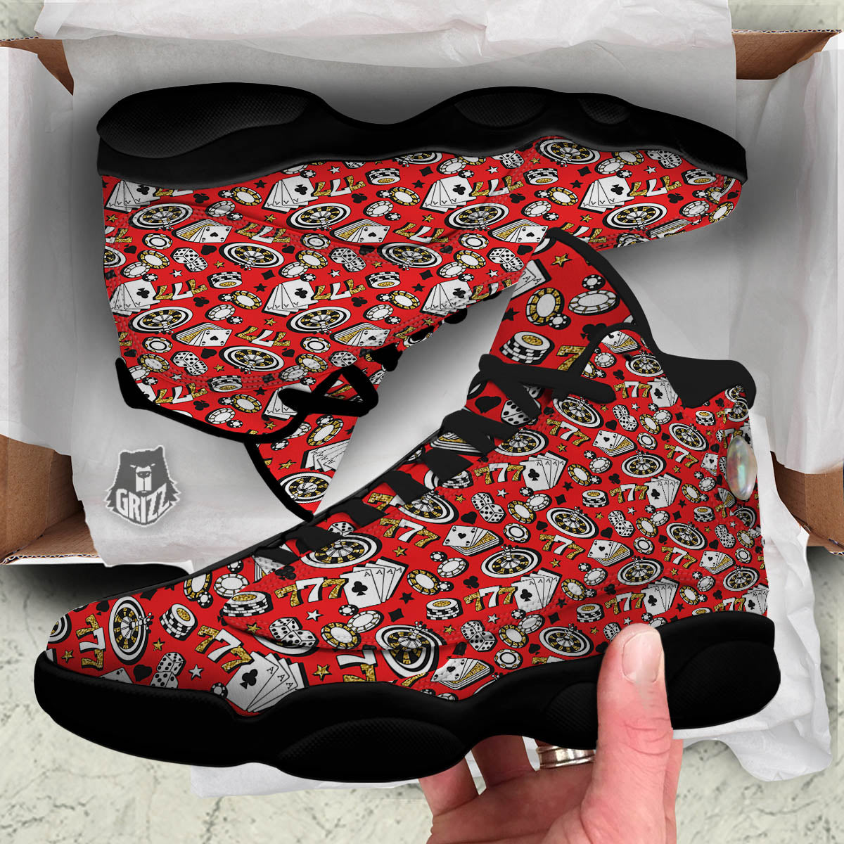 Poker Casino Print Pattern Black Basketball Shoes-grizzshop