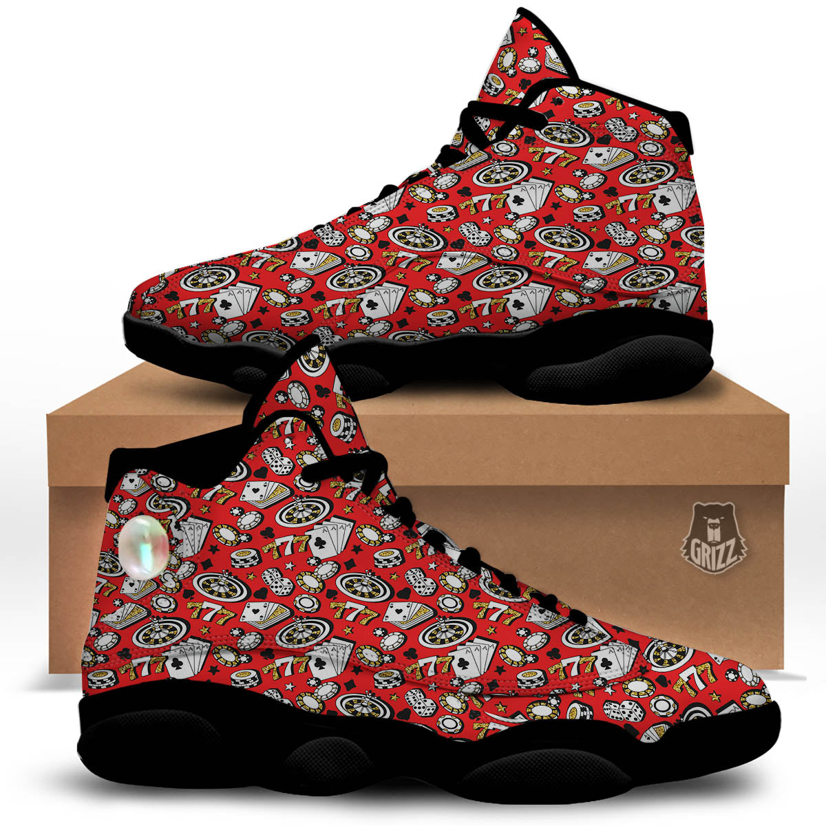 Poker Casino Print Pattern Black Basketball Shoes-grizzshop