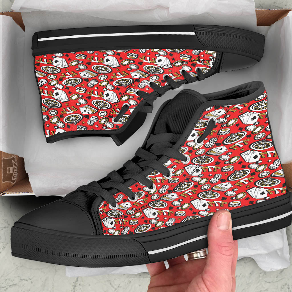 Poker Casino Print Pattern Black High Top Shoes-grizzshop
