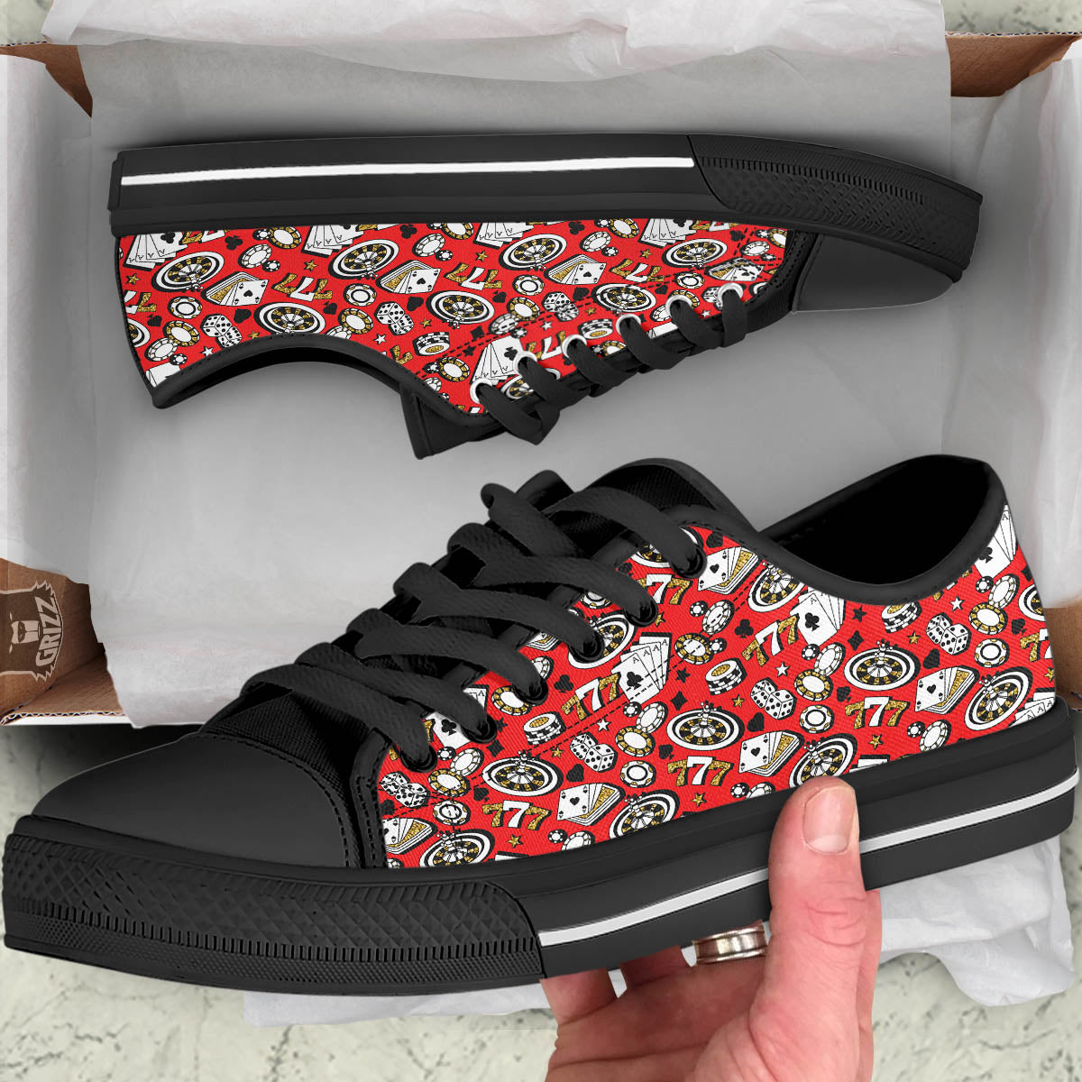 Poker Casino Print Pattern Black Low Top Shoes-grizzshop