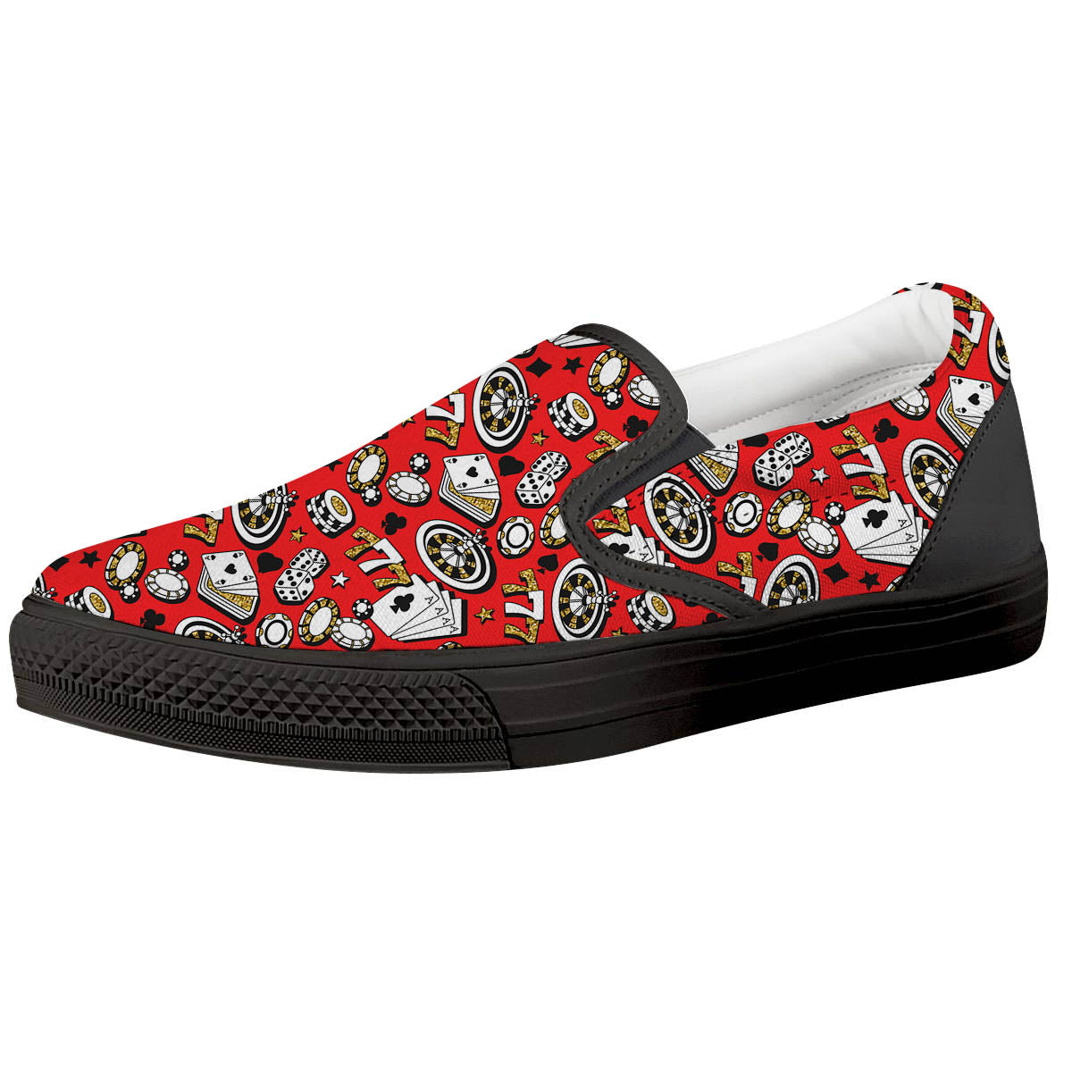 Poker Casino Print Pattern Black Slip On Shoes-grizzshop