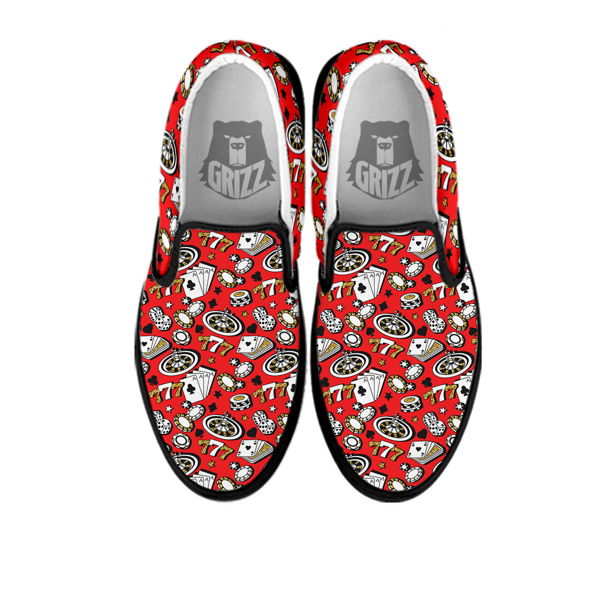 Poker Casino Print Pattern Black Slip On Shoes-grizzshop