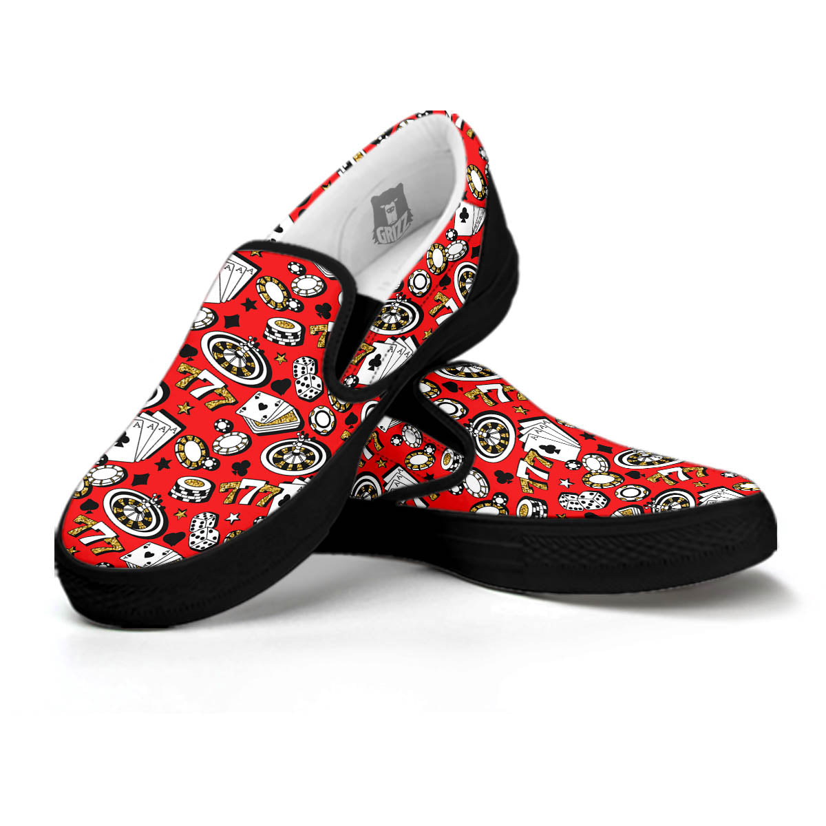 Poker Casino Print Pattern Black Slip On Shoes-grizzshop