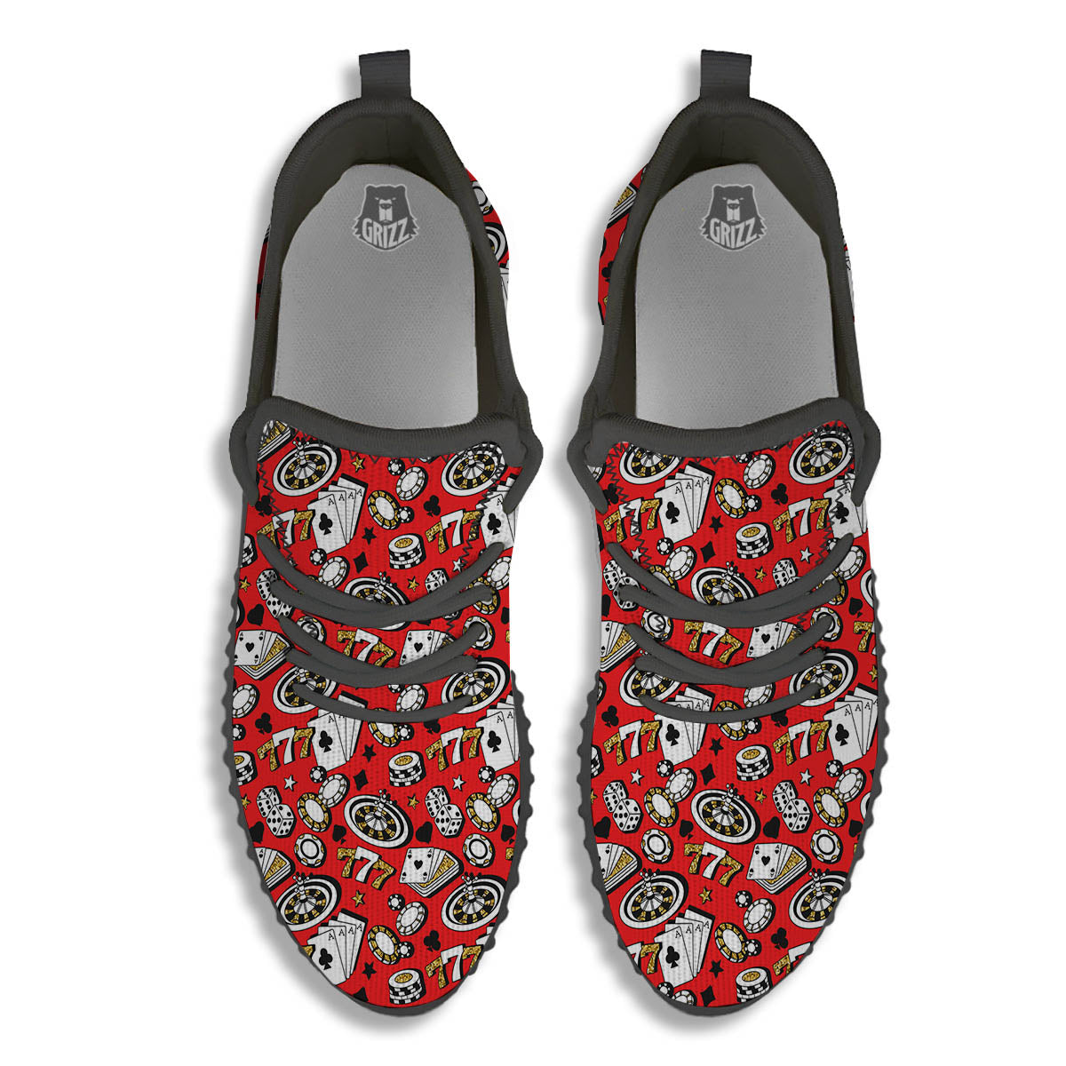 Poker Casino Print Pattern Black Walking Shoes-grizzshop