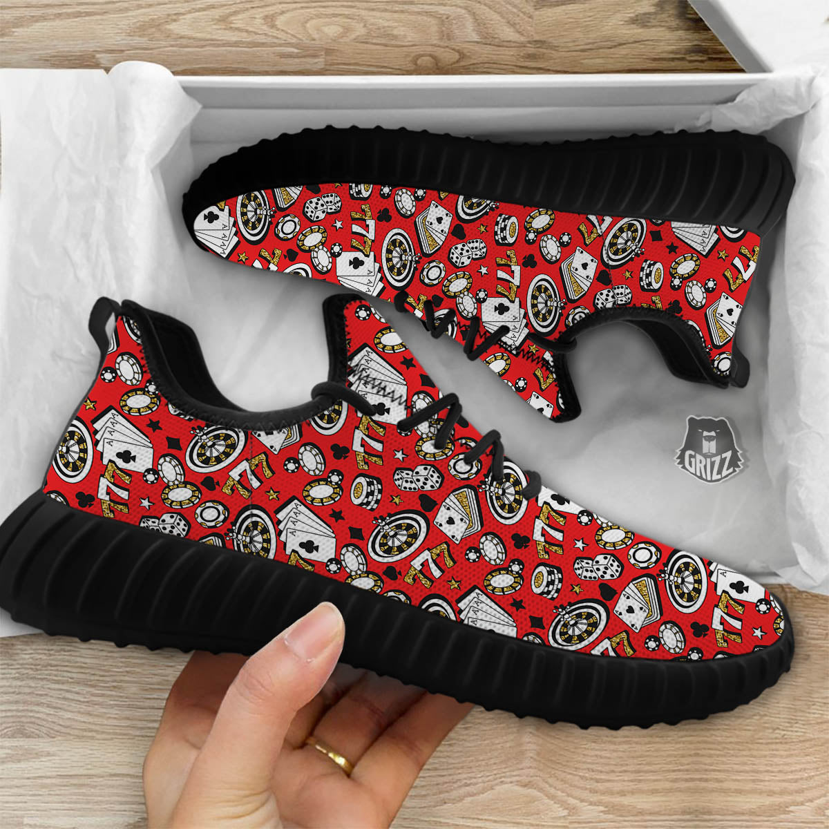 Poker Casino Print Pattern Black Walking Shoes-grizzshop