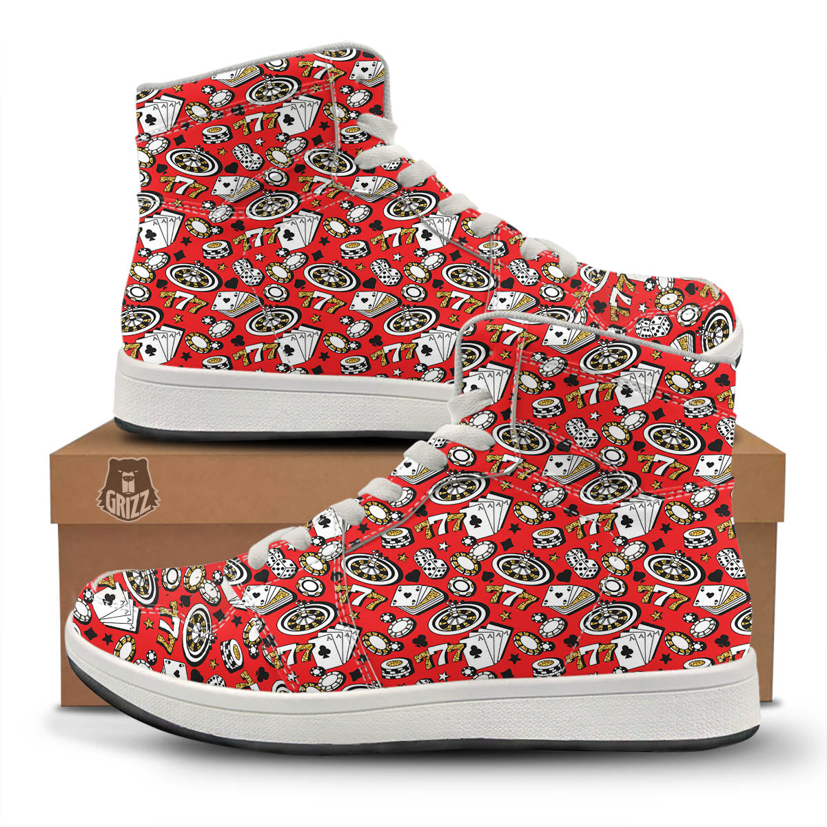 Poker Casino Print Pattern High Top Sneakers-grizzshop