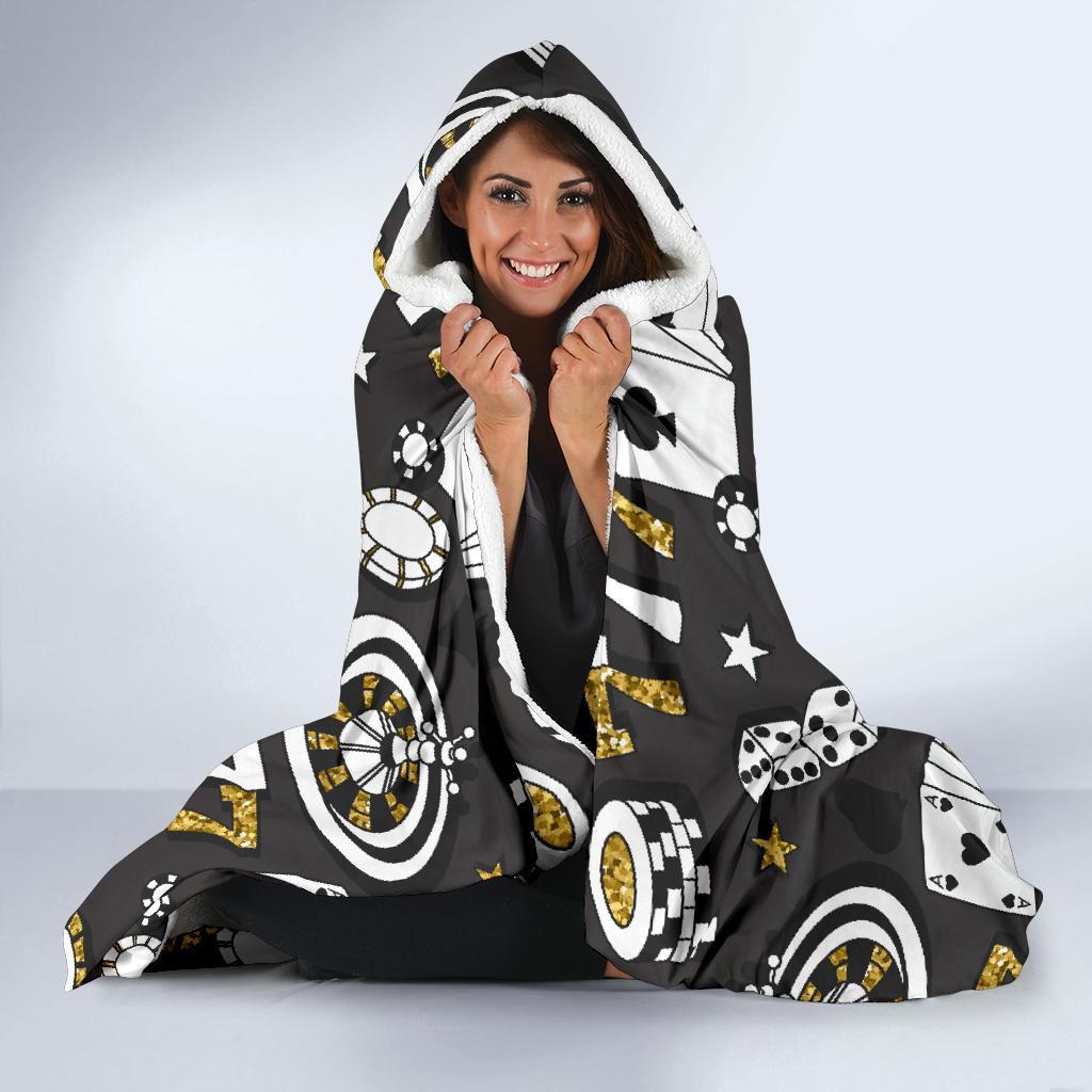 Poker Casino Print Pattern Hooded Blanket-grizzshop