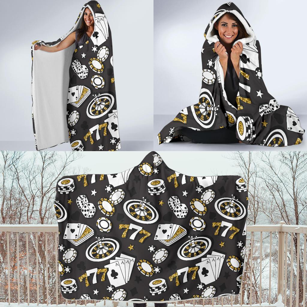 Poker Casino Print Pattern Hooded Blanket-grizzshop