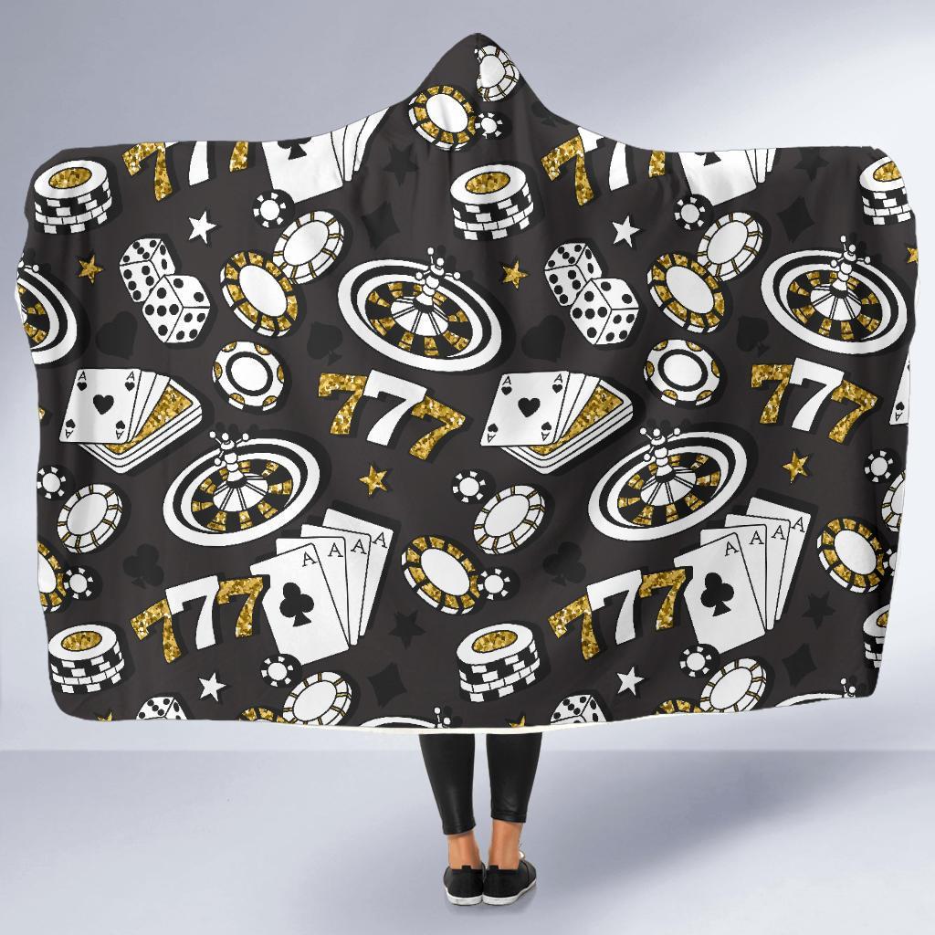 Poker Casino Print Pattern Hooded Blanket-grizzshop