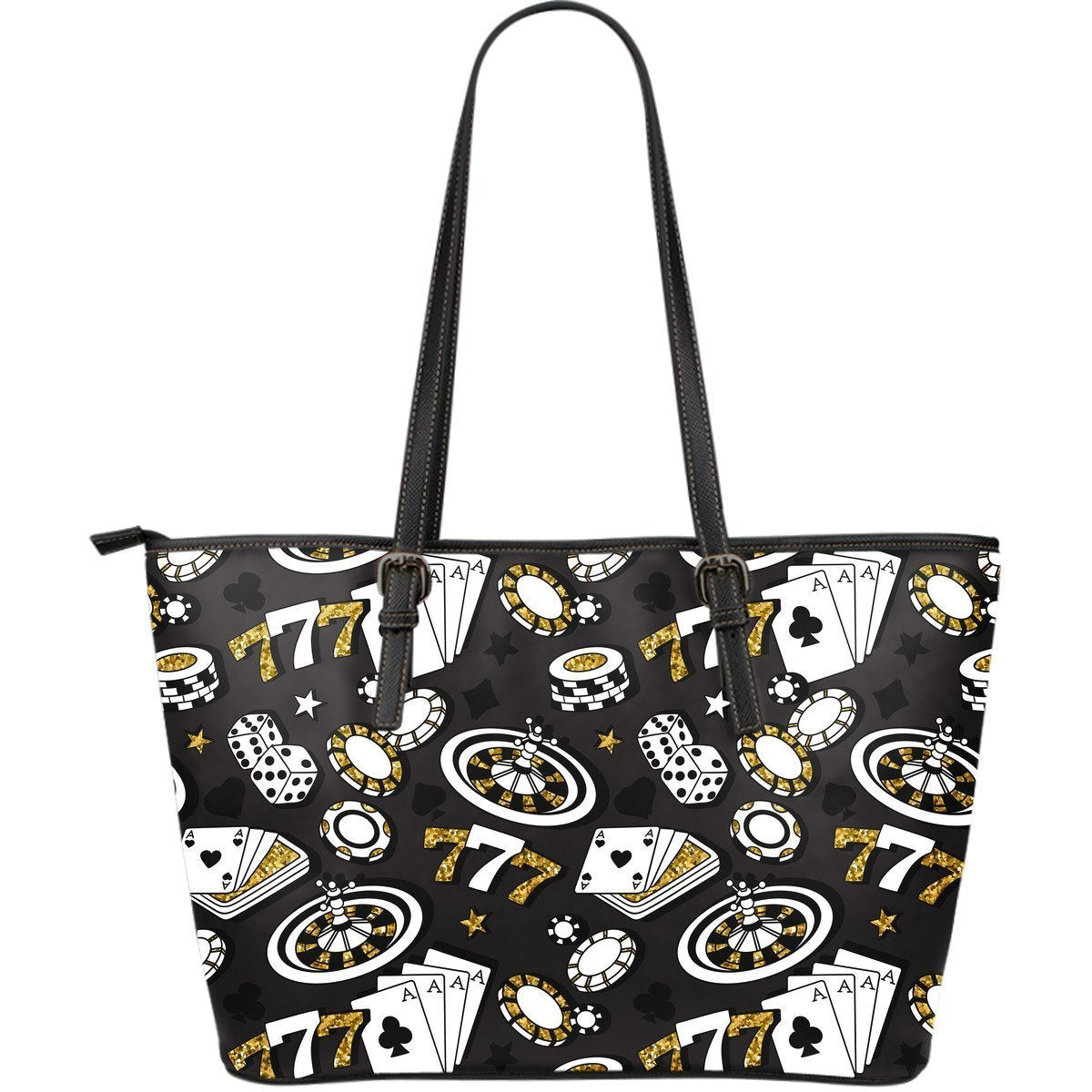 Poker Casino Print Pattern Leather Tote Bag-grizzshop