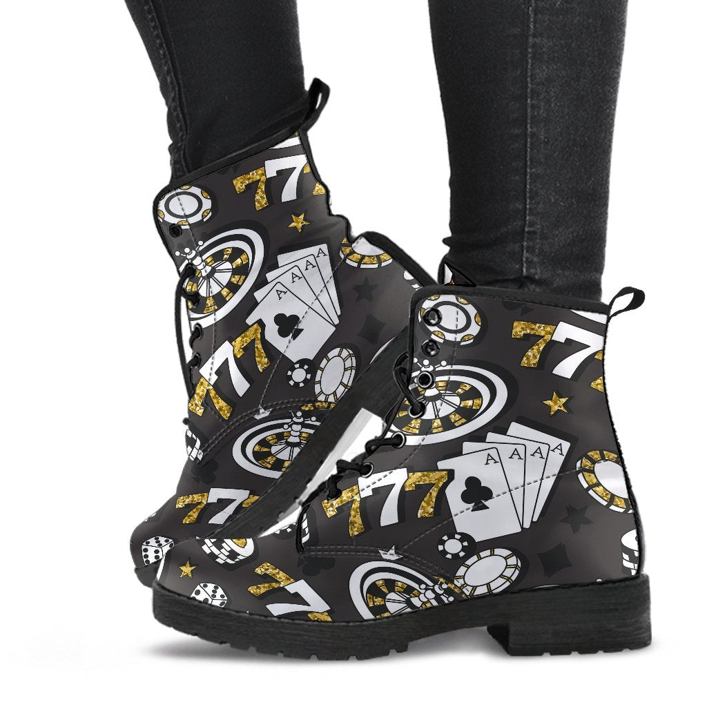 Poker Casino Print Pattern Men Women Leather Boots-grizzshop