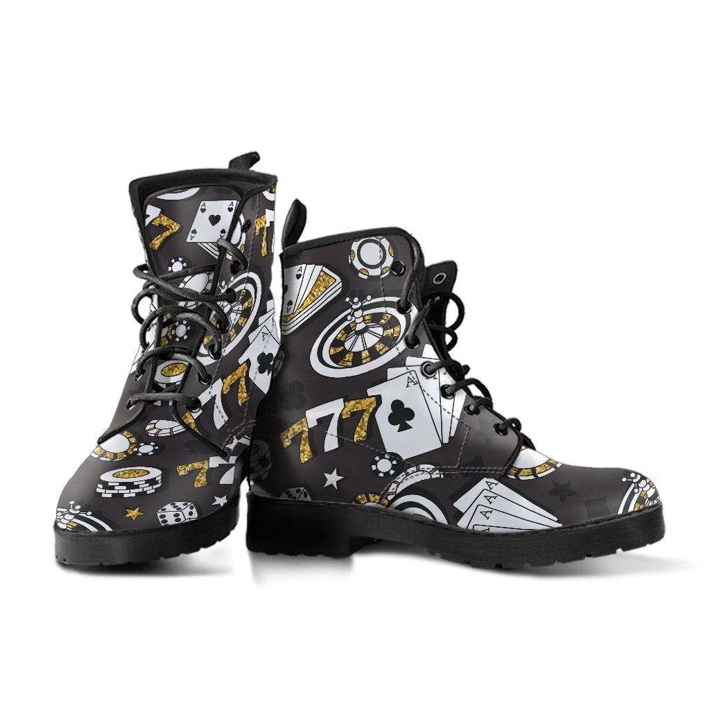 Poker Casino Print Pattern Men Women Leather Boots-grizzshop