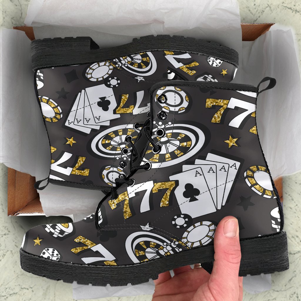 Poker Casino Print Pattern Men Women Leather Boots-grizzshop