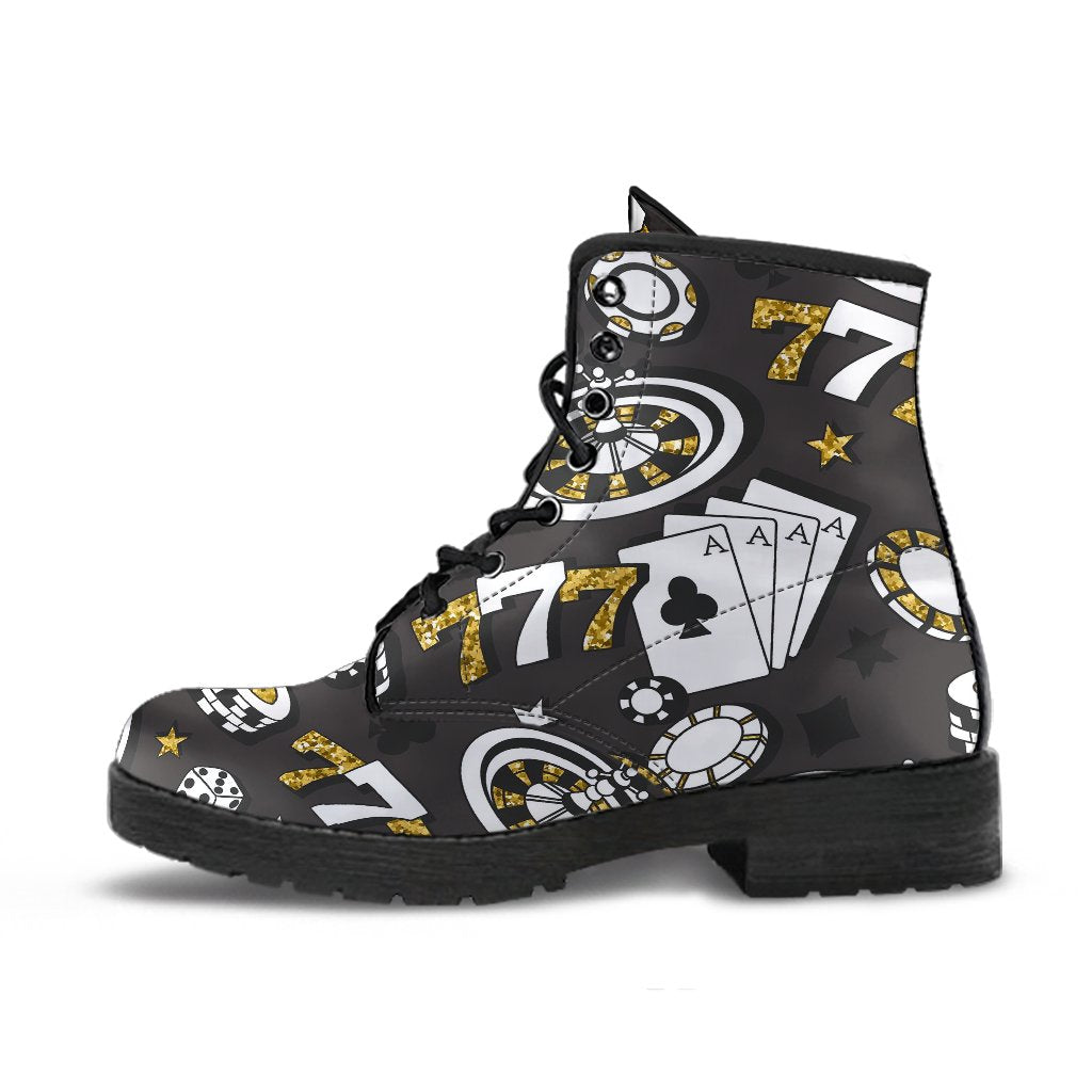 Poker Casino Print Pattern Men Women Leather Boots-grizzshop