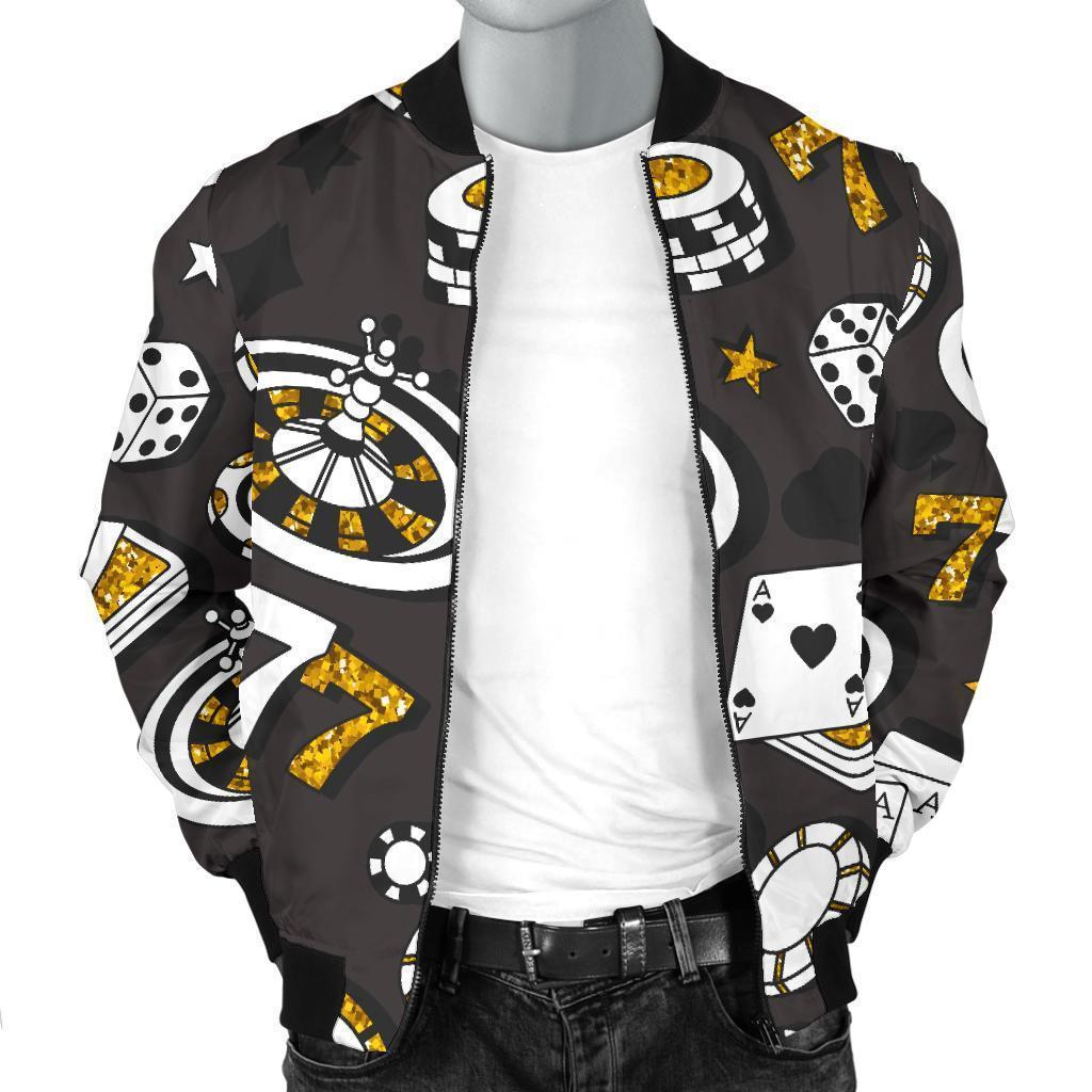 Poker Casino Print Pattern Men's Bomber Jacket-grizzshop