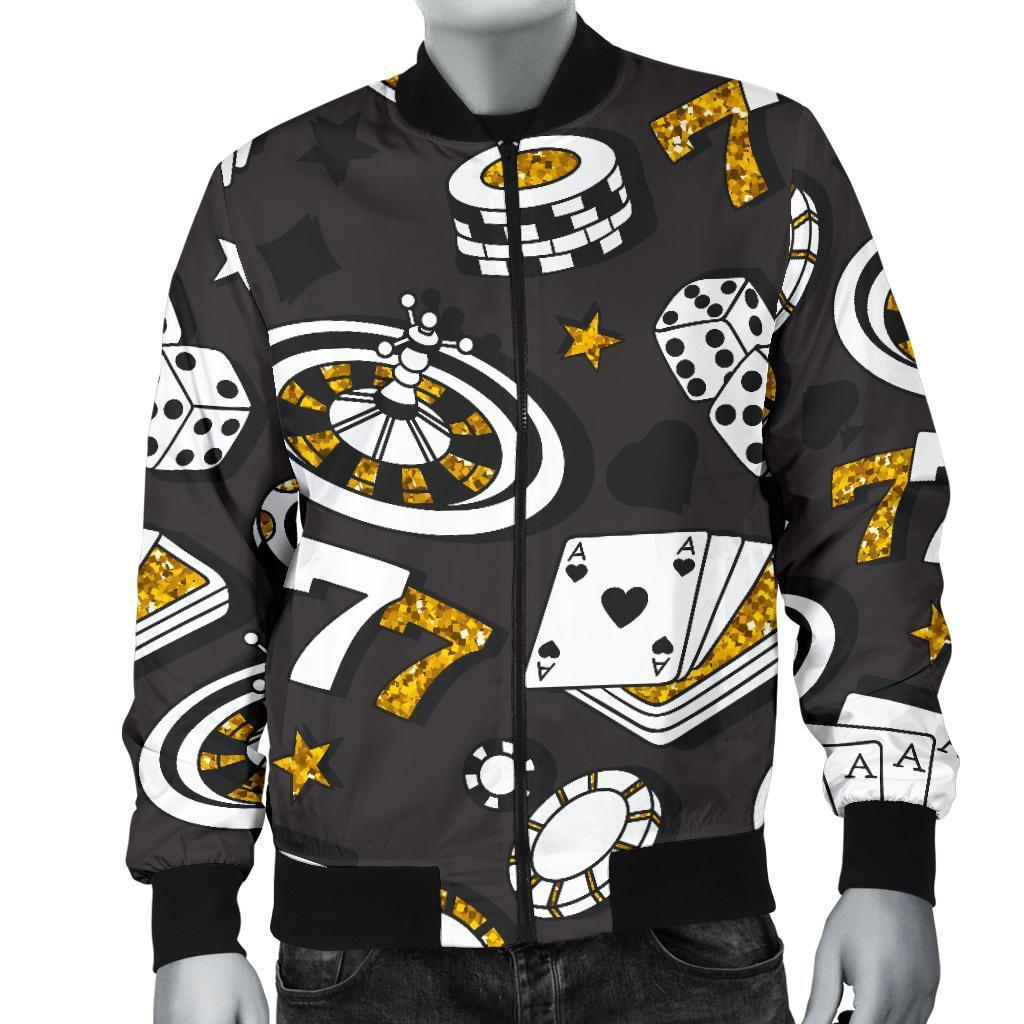 Poker Casino Print Pattern Men's Bomber Jacket-grizzshop