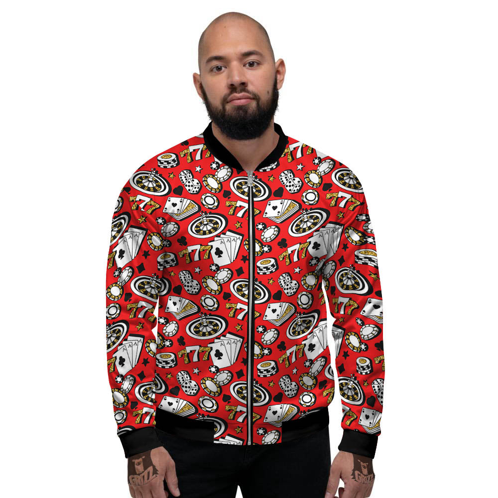 Poker Casino Print Pattern Men's Bomber Jacket-grizzshop
