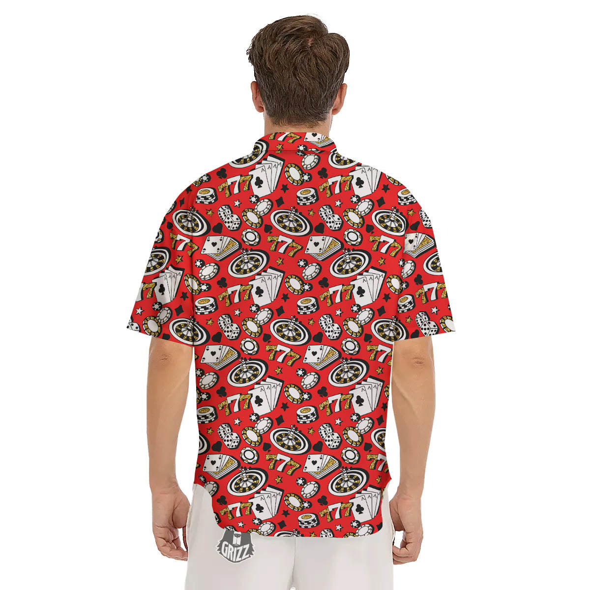 Poker Casino Print Pattern Men's Short Sleeve Shirts-grizzshop